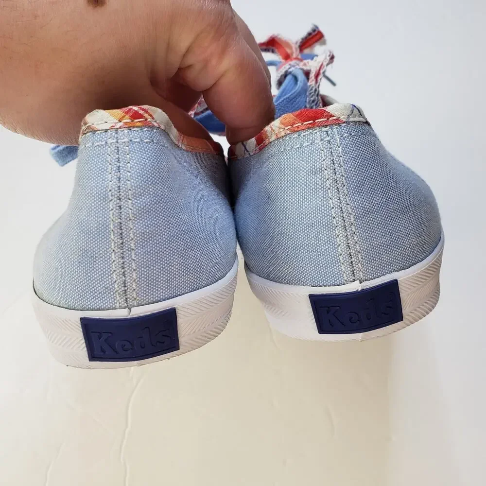 Keds Blue and Plaid Double Lace Canvas‎ Sneakers Shoes Women's 10 Summer Picnic